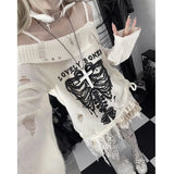 Vevesc Gothic Y2k Women Sweater Off Shoulder Pullovers Harajuku Anime Graphic Knitwear Hollow Out Kint Spring Oversize Jumper