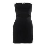 Vevesc Bow Cutout Tube Top Dress Cute Core Y2k Clothes Women Black Bodycon Mini Dresses Korean Fashion