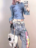 Vevesc Y2k Aesthetic Leopard Patchwork Tshirts Women Harajuku Gothic Punk Basic T-shirt Streetwear Diamond Bottoming Tee Shirts Femme