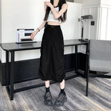 Vevesc Women's Black Denim Cargo Skirt Y2k Elegant Streetwear A-Line Long Skirt Harajuku Korean Vintage 90s High Waist Skirts Clothes