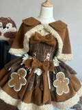 Vevesc Winter Japanese Sweet Lolita Brown 2 Piece Set Chic Cape+Cute Bow Dress New Fashion Harajuku Kawaii Women Warm Clothes Suit