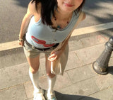 Vevesc  Cherry Graphic Print Crop Top Tank Women Summer Vest T Shirt e-girl harajuku fairycore 2000s y2k grunge aesthetic korean clothes