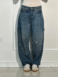 Vevesc  Chic Rhinestone Women's Jeans Y2k Street Oversize Loose Shining Female Wide Leg Pants 2025 Spring Summer Lady Denim Trousers