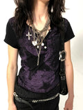 Vevesc Y2k Crop Top Grunge Aesthetics Star Print T-shirt Vintage Distressed Short Sleeve T Shirts Punk Gothic Streetwear New