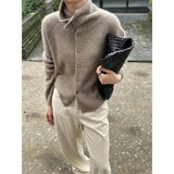 Vevesc Elegant Turtleneck Knitted Cardigans Women Korean Style Long Sleeve Sweaters Autumn Winter Loose Casual Knitted Coat