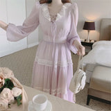Vevesc  French Vintage Fairy Midi Dresses for Women Lantern Sleeve High Waist V-neck A-line Princess Party Dress Casual Female Vestidos