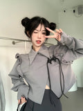 Vevesc Women Grey Gothic Shirts and Blouses Harajuku Y2k 2000s Chinese Style Vintage Elegant Long Sleeve Shirt Top Clothes Autumn