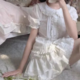 Vevesc Kawaii Mini Skirt Women Japan Fashion Elastic Waist A-line Lace Patchwork Cute Ruffles Skirt Shorts Lolita Style Girls