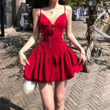 Vevesc Red Sexy Elegant Dresses Women Black Coquette Aesthetic One Piece Bodycone Mini Sleeveless Short Dress Y2k Sweet Dress