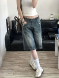 Vevesc American Retro Blue Denim Shorts Women Korean Style High Waist Biker Jeans Feminino 2024 Summer Chic Streetwear