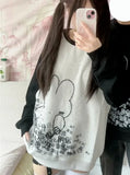 Vevesc Y2k Aesthetic Preppy Style Spliced Color Sweatshirts All Match Cartoon Cute Print Loose Casual Tops Harajuju Punk Lazy Clothes