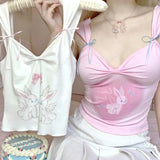 Vevesc Harajuku Sweet Rabbit Print Pink Clothes Tops 2024 Summer New Crop  Camisole  Y2k Aesthetics Slim Fit Bow Tank