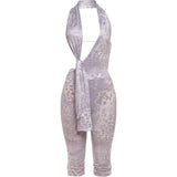 Vevesc  Sexy 2piece Set Leopard Print Women Backless Sleeveless Deep v-Neck Halter Bodysuits+Stretch Shorts Street Matching Suit