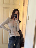 Vevesc Harajuku Gauze Patchwork Grunge Shirt Y2k Aesthetic Bodycon Sexy See Through Fairy Tshirt Women Streetwear Vintage Tops Autumn