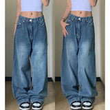 Vevesc  Oversized Women Wide Leg Jeans Vintage Y2K Streetwear Baggy Denim Trousers Fashion Korean Casual High Waist Straight Pants