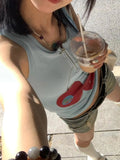 Vevesc  Cherry Graphic Print Crop Top Tank Women Summer Vest T Shirt e-girl harajuku fairycore 2000s y2k grunge aesthetic korean clothes