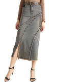 Vevesc Women Blue A-line Denim Skirt Vintage Aesthetic Y2k Oversize Jean Skirt Harajuku Korean Long Cowboy Skirts 2000s Clothes Summer
