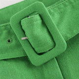 Vevesc  In the autumn of 2025, the new women's fashion is slim and slim, and the linen-like simple suit & linen-like shorts with belts.