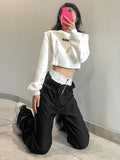 Vevesc Streetwear High Waist Straight Trousers Women Harajuku Hip Hop Patchwork Wide Leg Cargo Pants Fashion Casual Sweatpants