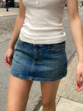 Vevesc  Vintage Denim Straight Mini Skirts Women Sexy Low Waist Pockets A-line Short Faldas Casual Streetwear Summer Cotton Skirt Y2k
