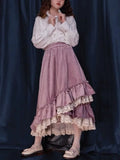 Vevesc Purple Vintage Evening Party Midi Skirt Women Lace Kawaii Lolita Fairy Skirt Autumn Winter Irregular Retro Elegant Skirts