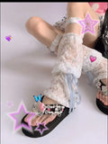 Vevesc  Thin Lace Bubble Hollow Out Strap Lolita Long Socks for Women Japanese Sweet Calf Leg Covers Lolita JK Girl Pile Socks