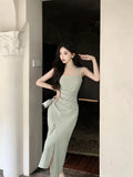 Vevesc  Evening Dresses Women Sleeveless Sexy Square Collar Slim Elegant Split Cocktail Dress Wedding Party Fashion Bridesmaids