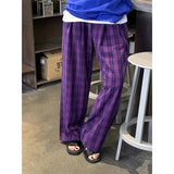 Vevesc  Vintage Plaid Wide Leg Pants Women High Waist Straight Casual Trousers Harajuku Korean Fashion Loose All Match Full Length