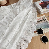 Vevesc  White Woman Dresses Bandage Ruffles A-line Lace Loose Robe Femme 2025 Vestidos De Mujer Fashion Holow Out Sweet Summer Dress