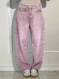 Vevesc  Chic Rhinestone Women's Jeans Y2k Street Oversize Loose Shining Female Wide Leg Pants 2025 Spring Summer Lady Denim Trousers
