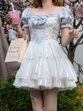 Vevesc Summer Sweet Kawaii Lolita Dress Square Collar One Piece Dress Korean Fashion Women Casual Elegant Party Y2k Mini Dress