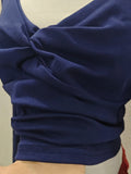 Vevesc  Navy Knot Long Sleeve T-shirt Woman Autumn V-neck Cotton Slim Crop Top Solid Simple Preppy Style Sweet Basic Tshirt Y2k Tops