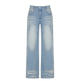 Vevesc  Fashion Light Blue Washed Casual Jeans Y2K Street Style Straight Denim Pants Women Summer Minimalist Chic Outfits