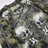 Vevesc Streetwear Euramerican Fashion Popular Print O Neck Long Sleeve Shirts Autumn Gothic Harajuku Hip Hop Tees Loose Y2k Vintage Top