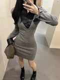 Vevesc Brown Long Sleeves Womens Dress Chic Design Long Skirt French Hepburn Elegant Style Polo Fashion Female Dress