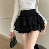 Vevesc Korean Kawaii Mini Skirts Women Harajuku Sexy Balletcore Cake Skirt Y2K Fashion High Waist Patchwork Lolita A-Line Ruffle Skirts