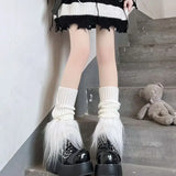 Vevesc Lolita Kawaii Fur Warm Leg Warmers Harajuku JK College Style Knitted Warm Socks Over Knee Boot Cuffs Wide Leg Socks