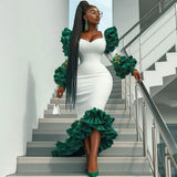 Vevesc High Low Mermaid Evening Dresses For African Women Ruffles Tiered Plus Size Prom Dress Custom Made Special Occasion Gown