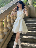 Vevesc  French Elegant Camisole Dresses Solid Color Sleeveless Bandage Ruffles Vestidos De Mujer Summer 2025 New Dress Women's Clothing
