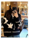 Vevesc Vintage Y2K Beige Star Jacquard Sweater Cardigan Women Harajuku Korean Style Oversize Zipper Jerseys Black Knitted Tops