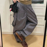 Vevesc  Vintage Japanese Lace Up Strretch Waist Casual Harajuku Pant Spring Summer All Match Wide Leg Trousers Y2k Grunge Punk Pants