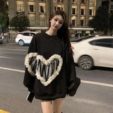 Vevesc Black Womens Clothing Vintage Street Sweatshirt Ins Pullover Hoodie Long Sleeves Casual Warm Oversize Baggy Ladies Tops Autumn