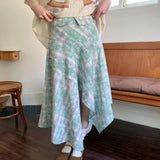 Vevesc  Irregular Skirts Women 2025 Summer Fashion Plaid Printed High Waist Sweet Long Skirt Female Casual Streetwear