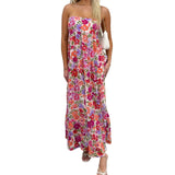 Vevesc  Elegant Off-Shoulder Maxi Dress with Boho Floral Print and Lace-Up Back Detail for Summer Wedding Party or Vacation Beachwear