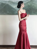 Vevesc  Elegant Satin Halter New Vintage Niche Waisted Fishtail Dress Formal Gown Party Dresses Sling Backless Waist Evening vestidos