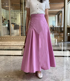 Vevesc  Pleated Skirts Women Solid Spring Summer Simple Sweet A-line Faldas Mujer Korean Fashion Chic Elegant Long Skirt