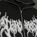 Vevesc Grunge Zip Up Hoodie Black Letter Printed Gothic Long Sleeve Sweatshirts Punk Y2k Autumn Winter Streetwear Hoodie Tops