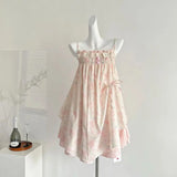 Vevesc  Japanese Sweet Bow Printed Suspender Dress Women 2025 Summer Simple Vacation Irregular Loose Party Mini Dresses Trendy
