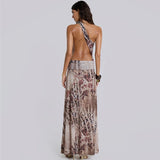 Vevesc See Through Mesh Print Beach Dresses Summer 2024 Woman Sexy Hollow Out One Shoulder Open Back Split Long Dresses