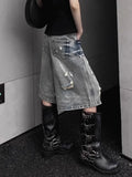 Vevesc Street Retro Washed Denim Shorts For Women Y2k Hole Straight Five-point Pants Summer New High Waist Loose Wide Leg